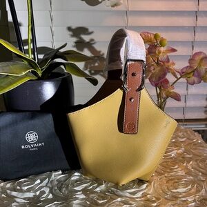 Bolvaint Yellow Leather Pocket Handbag